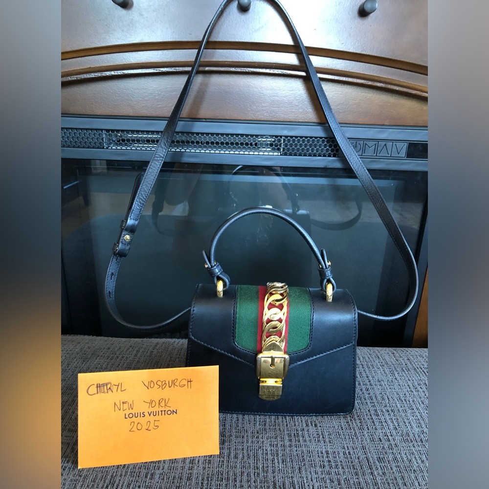 Black Leather Mini Sylvie Top Handle Bag.